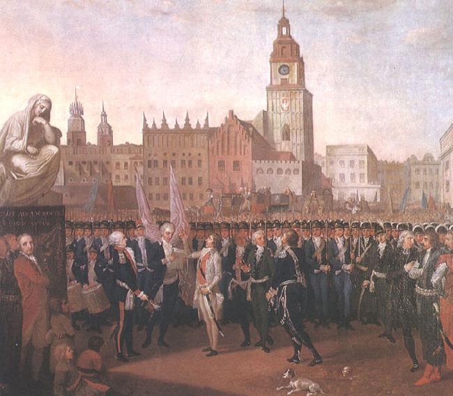 Franciszek Smuglewicz Kosciuszko taking the oath at the Cracow Market Square. France oil painting art